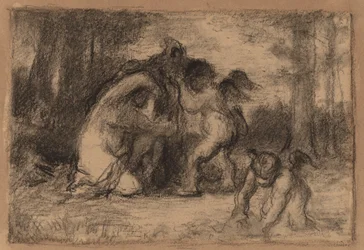 Wooded Landscape with Putti Helping a Woman Undress