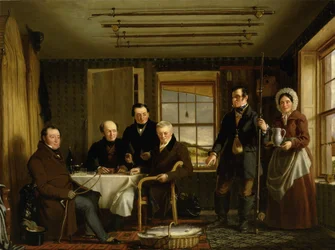 Discussing a Catch of Salmon in a Scottish Fishing-Lodge
