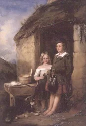 Highland Children at the door of a Bothy