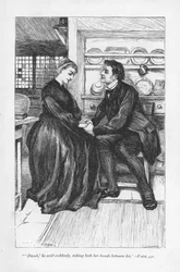 After the trials and tribulations of the story Adam Bede declares his love to Dinah Morris, the Methodist preacher. Adam Bede by George Eliot, first published 1859. Illustration by William Small