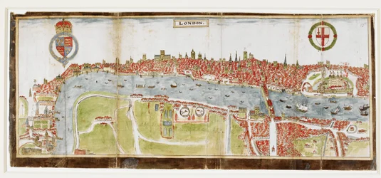 View of London from the south, showing the River Thames, London Bridge and the Tower