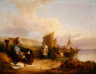 Coast scene with fisherfolk