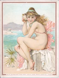 Bathing Beauty at a Beach Holding a Shell to Her Ear, c.1881