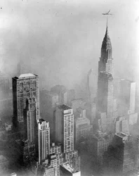 Smog Obscures View of Chrysler Building from Empire State Building, New York City