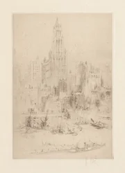 Downtown Manhattan from the East River, with the Woolworth Building