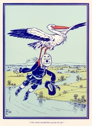The Stork carried him up into the air. from The Wonderful Wizard of Oz by L. Frank Baum