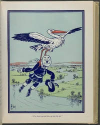 The Stork carried him up into the air, illustration from "The Wonderful Wizard of Oz"