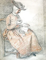 Woman Seated Sewing