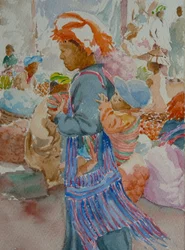 Nampan market, clinging to mother