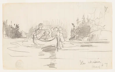 Canoe with Three Men, Ile Maligne, Quebec