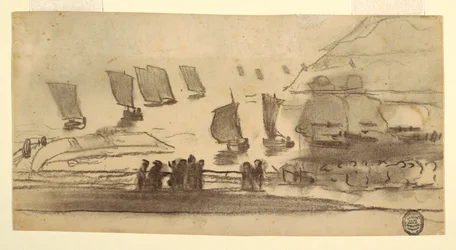 Beach Scene with People and Fishing Boats, Cullercoats, England, 1881–82