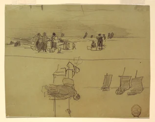Beach Scene with Women Carrying Baskets, Cullercoats, England, 1881–82