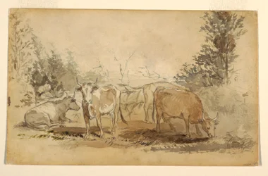 Four Cows Grazing in a Pasture, ca. 1855–60