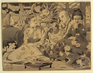 Drawing, International Tea Party, ca. 1867
