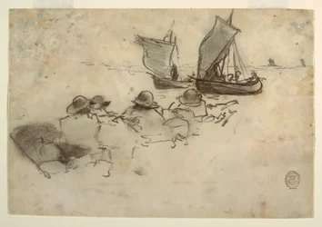 Two Fishing Boats with Sails, Cullercoats, England, 1881–82