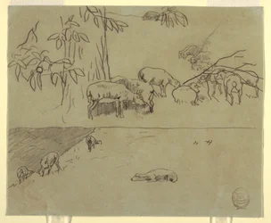 Two Views of Sheep Grazing in a Field, probably 1875–78