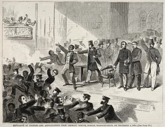 Expulsion of Black people and Abolitionists from Tremont Temple, Boston, Massachusetts..., 1860.