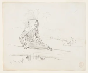 Girl Seated on a Tree Trunk