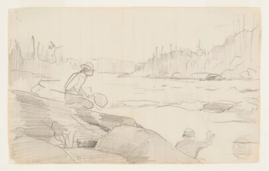 Men Fishing with a Rod and Net