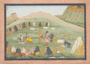 Hanuman Revives Rama and Lakshmana with Medicinal Herbs: Illustrated folio, ca. 1790