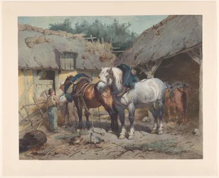 Horses by a Stable