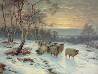 A Shepherd with His Flock in a Winter Landscape