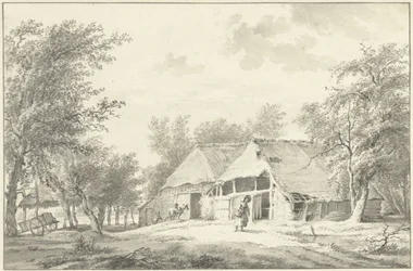 Landscape with Farm and Woman with Basket