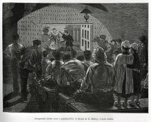 Cellar for Puppet Shows (engraving by X. Mellery, to illustrate the story of Belgium by Camille Lemonnier)