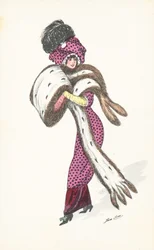 Elegant Parisian woman, with long fur stole