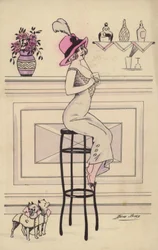 Woman Sitting on a Bar Stool Drinking Through a Straw