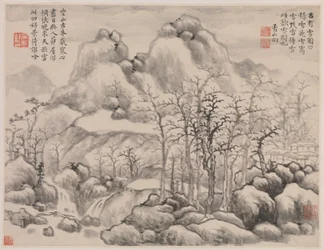 Snowscape, from Album for Zhou Lianggong, 1645-55 (double album leaf)