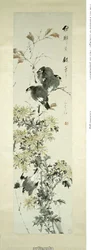 Crested Myna Birds and Chrysanthemums