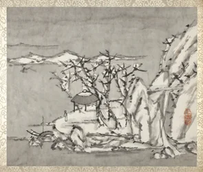 Landscape and Figure, from an album of Landscapes and Calligraphy for Liu Songfu