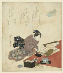 Woman Preparing to Inscribe a Fan