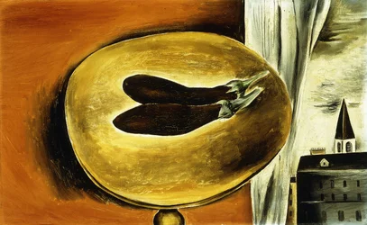 Still Life with Eggplant and Cityscape