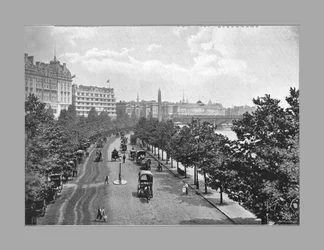 The Thames Embankment, from Charing Cross Station, London, c1900