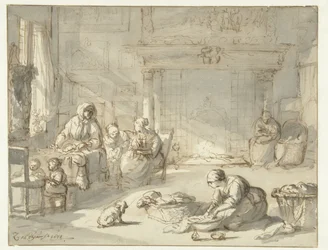 Interior of a House with Women and Children