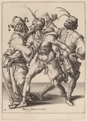 Three Dancing Mummers, Including a Jester