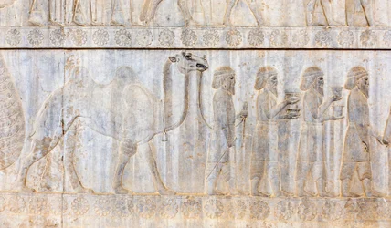 Ancient Relief of the Achaemenids; Delegation of the Parthians with Camel; Apadana Palace; Archaeological Site; Ancient Persian City Persepolis; UNESCO World Heritage Site; Fars Province; Iran; Asia