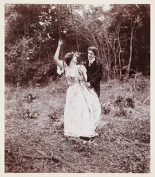 Edwardian portrait, couple with a swing