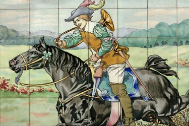Tile Panel, Hunting Scene with Galloping Rider with Hunting Horn