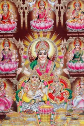 Lakshmi, the wife of Vishnu, is goddess of prosperity, good fortune, and beauty