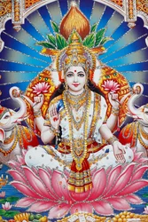 Lakshmi, the Wife of Vishnu, Goddess of Prosperity, Good Fortune, and Beauty