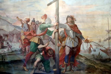 Landing Christopher Columbus. Fresco. Palazzo Fieschi-Crosa Di Vergagni. Genoa. Italy