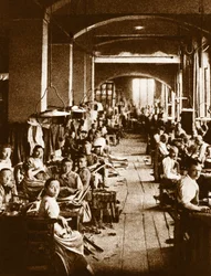 Men working in rope factory in Turin