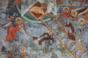 Monastery (manastirea Sucevita). The church. Exterior. North wall. Mural paintings