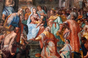 Nativity scene. Fresco. San Donato church. Genoa. Italy.