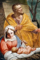 Nativity scene. Holy family. Santa Maria delle Vigne basilica. Genoa. Italy.
