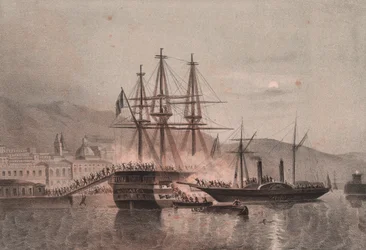 Neapolitan vessel Monarca attacked by Tuckery, in port of Castellammare