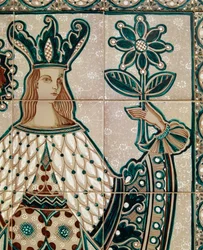 Painted Maiolica Panel Depicting Allegorical Scene, Detail